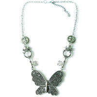 Heart Butterfly Steampunk Pendant Necklace 50cm