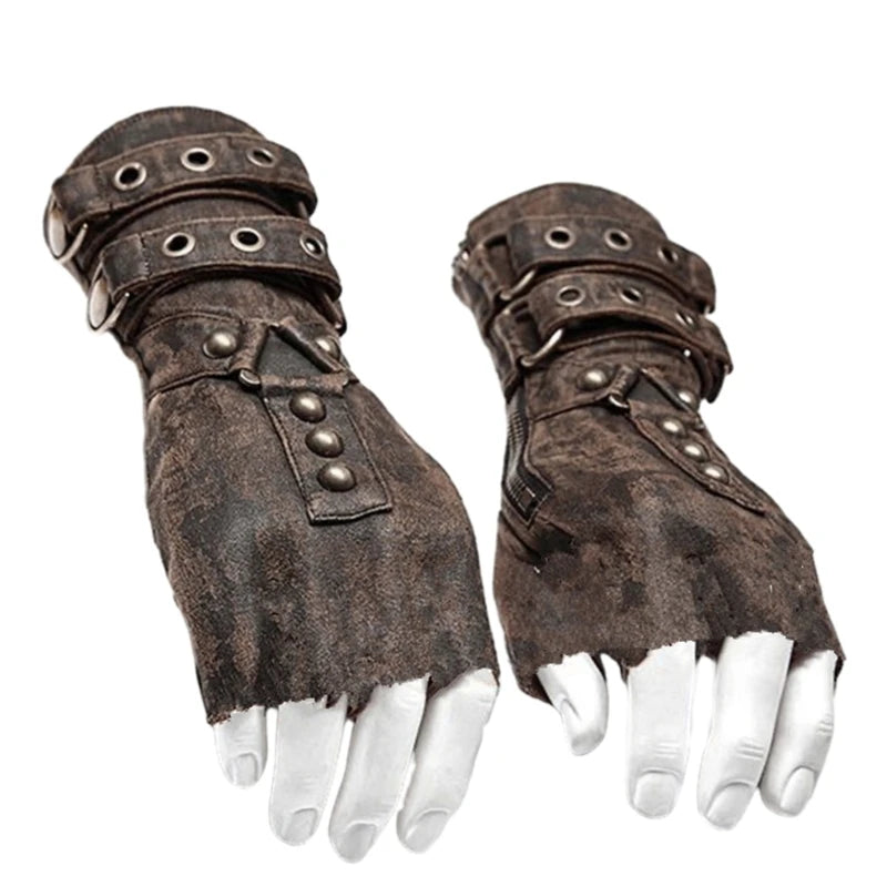 Steampunk Half Finger Gothic Gloves leather