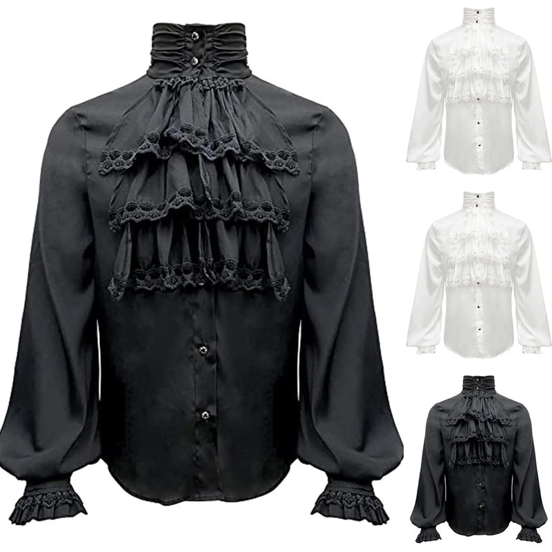 Medieval Men'S Shirts Renaissance Vintage Bandage Victorian Ruffles Gothic Male Blouse Tops Groom Casual Cosplay Costume 2023
