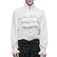 Gothic Vintage Lace Shirt Male Spring Autumn Blouse Soild Long-Sleeved Shirts Stand Collar Fold Shirt Mens' Blouse рубашка