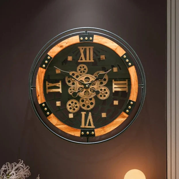 Steampunk Wall Clock | Large Circular Clock with Exposed Gears & Silent Movement