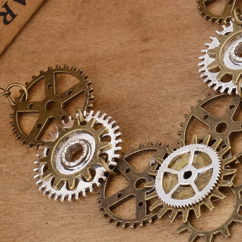 Steampunk Clock Gear Necklace Vintage Gothic Steam Punk Hand Gear Cog Sweater Chain Clockwork Pendant Necklace Choker for