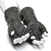  Steampunk Half Finger Gothic Gloves grey  back side 