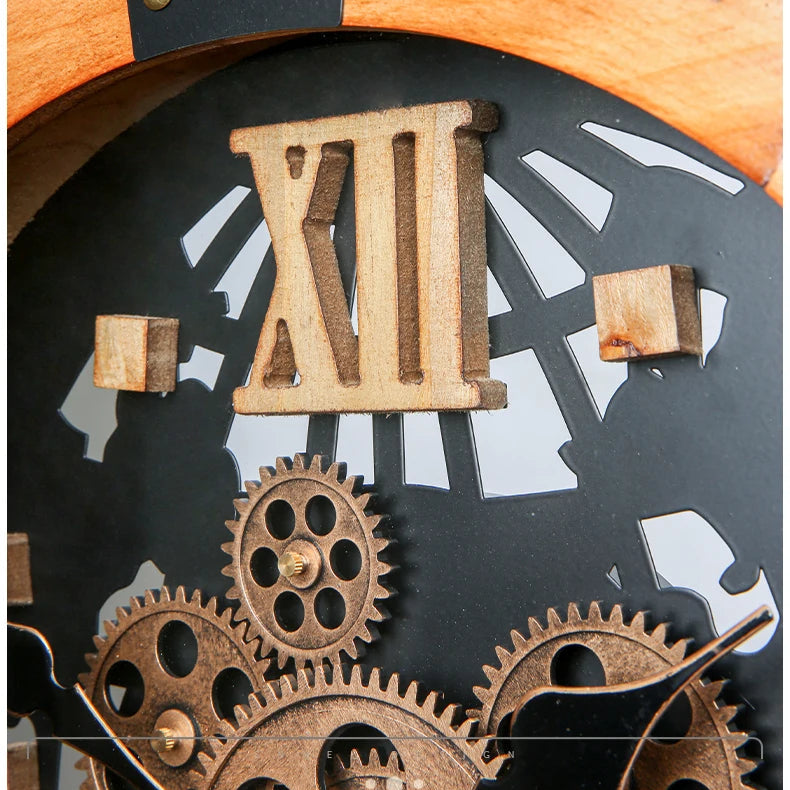 Steampunk Wall Clock | Large Circular Clock with Exposed Gears & Silent Movement