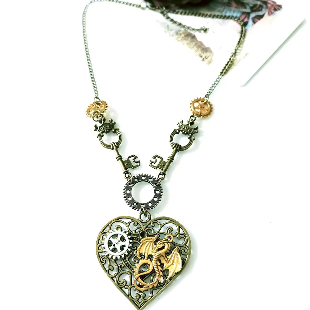 Heart Steampunk Pendant Necklace 50cm