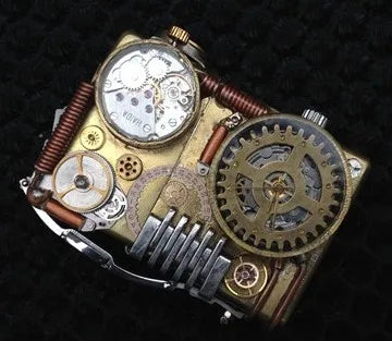 Steampunk handmade Watch Lighter | Hand-Welded Brass Kerosene Lighter with Watch Faces