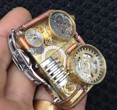 Steampunk handmade Watch Lighter | Hand-Welded Brass Kerosene Lighter with Watch Faces