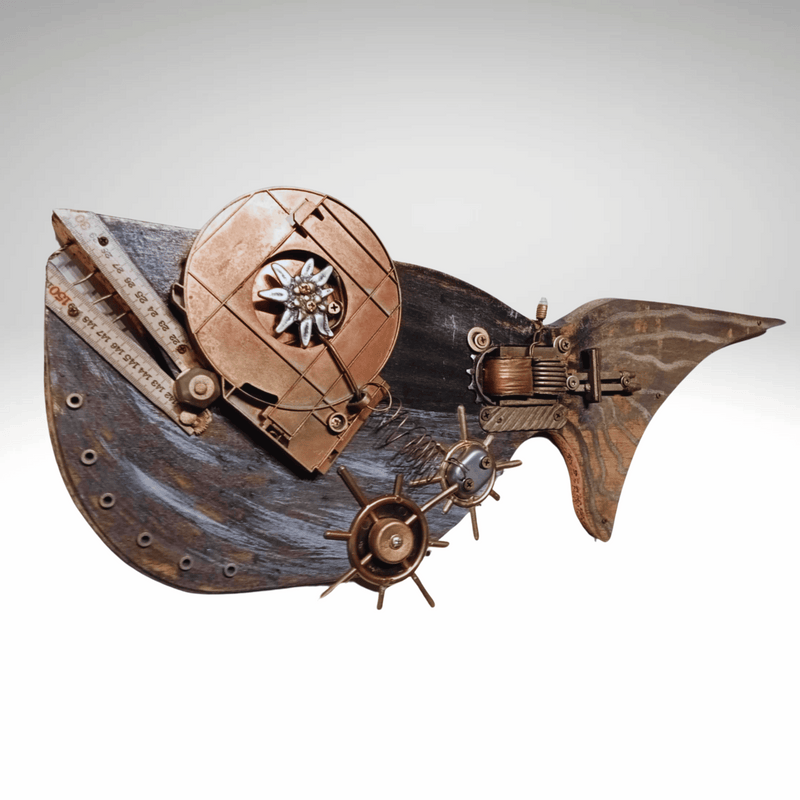 Steampunk Fish Wall art Handmade art - Big eye whale