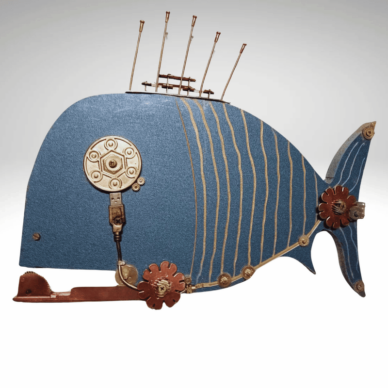 Steampunk Fish Wall art Handmade art- the whales Steampunk