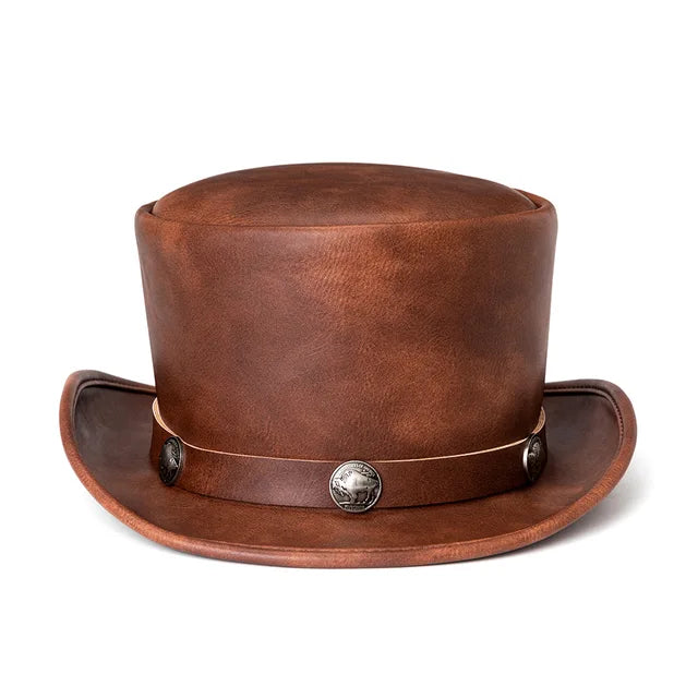 Steampunk Leather Hat with Top Hat  Rave Nightclub