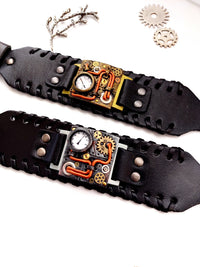 Steampunk Jewelry faux leather Bracelets. Handmade