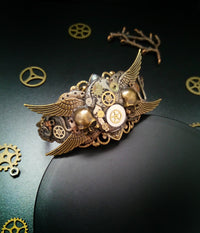 Steampunk Jewelry Bronze Bracelet Flying skulls. Handmade