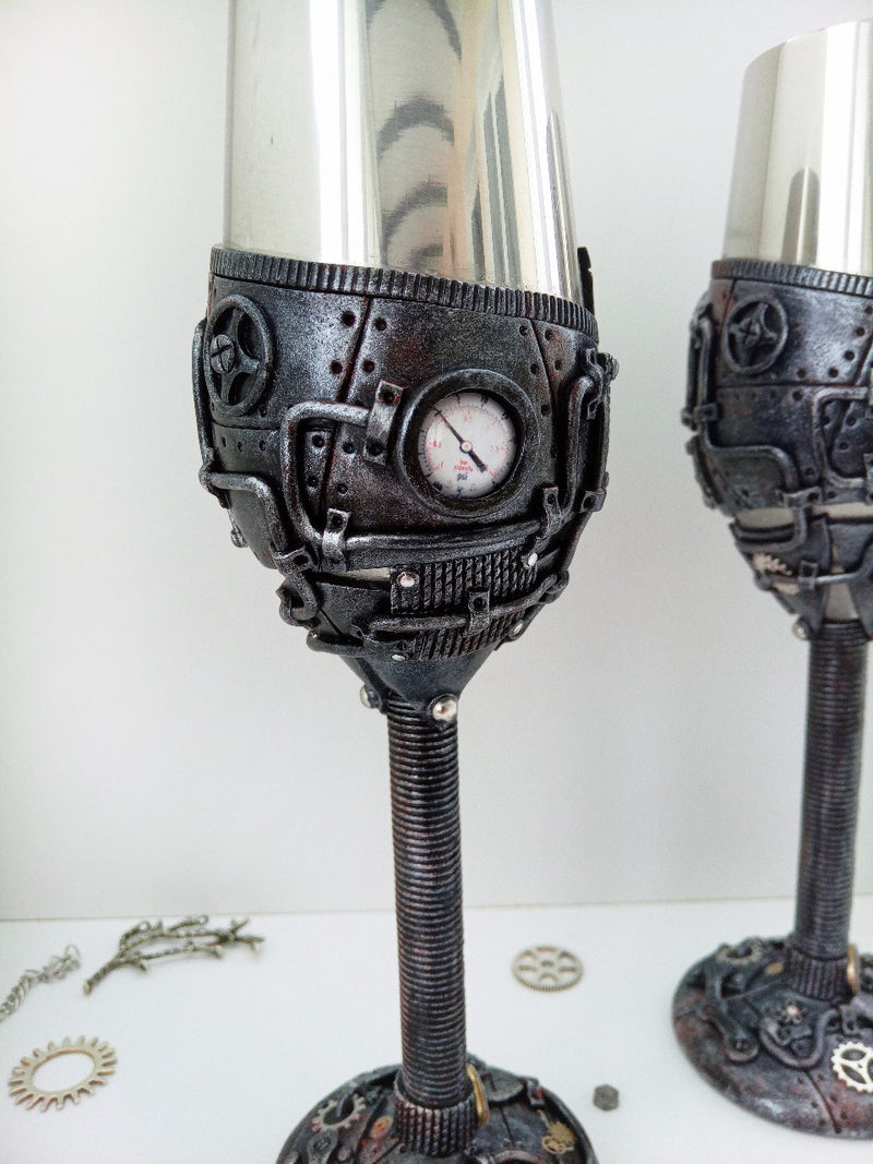 Steampunk Wedding glass wine Glass - Handmade