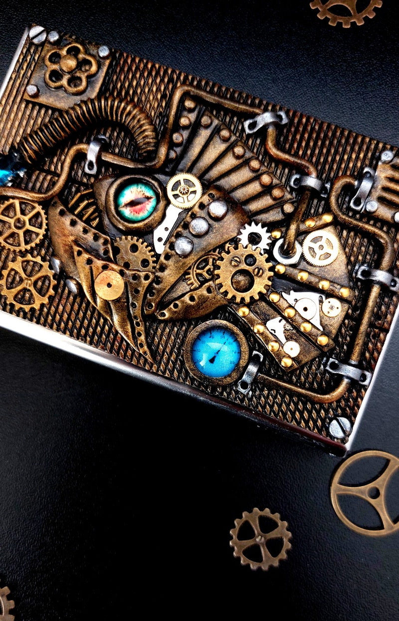 Steampunk business card holder - Handmade One-of-a-kind