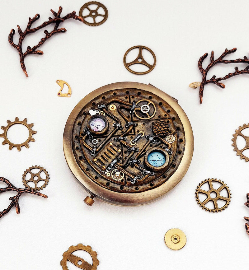 Steampunk Pocket Mirror, Handmade Steampunk Art Accessories