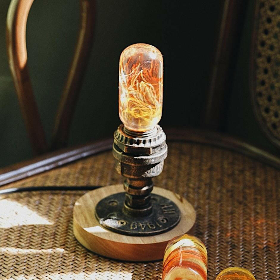 Steampunk desk lamps Vintage Base handcrafted with orange fire Bulb Steampunk wonders