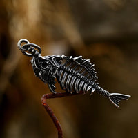 Steampunk pendant  Skeleton Ocean Fish Stainless Steel Chain Necklace 