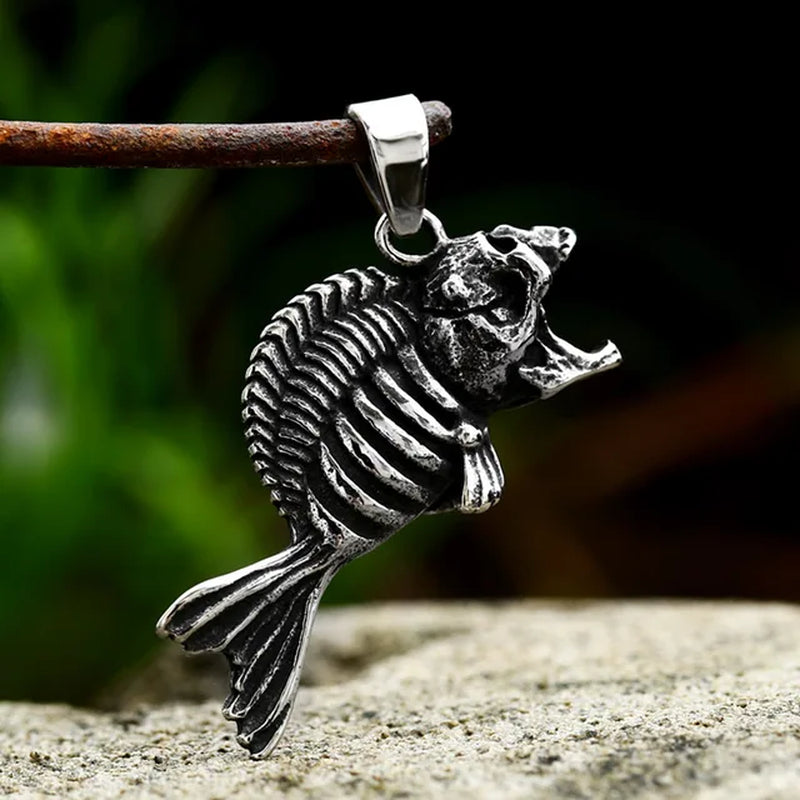 Steampunk pendant  Skeleton Ocean Fish Stainless Steel Chain Necklace 