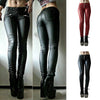 Steampunk Women Pants Faux Leather  Skinny Button Trousers Leggings High Waist 