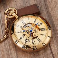 Steampunk Unique Luxury Copper Silver Automatic Mechanical Pocket Watch Clock Fob Chain Watch Men Roman Numbers Clock High Quality Pocket Watches