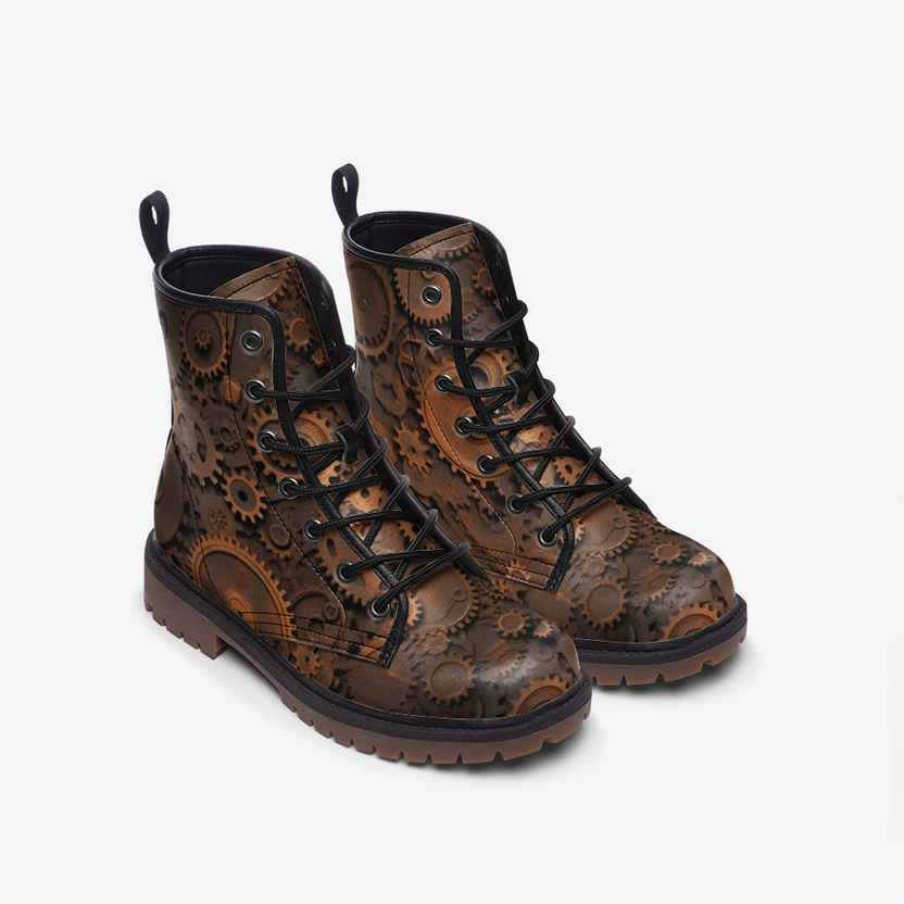 Steampunk Pattern Print Men Women Leather Boots