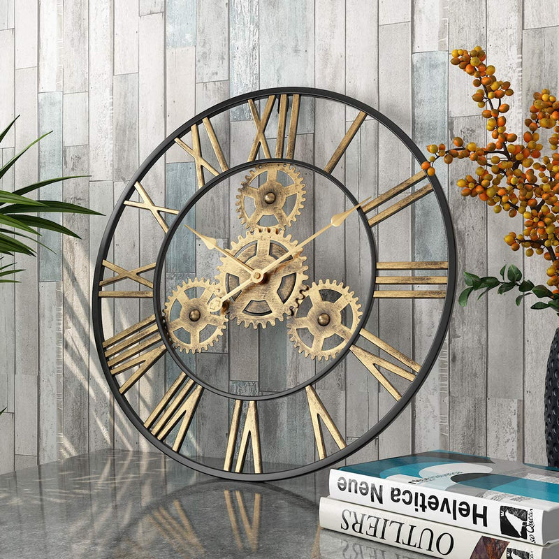  Steampunk 20 Inch Large Gear Wall Clock - Oversized 3D Roman Numeral Wall Clock 