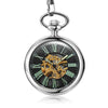 Unique Vintage Mechanical Pocket Watch Men Bronze Roman Number Dial Steampunk FOB Chain Hollow Skeleton Steampunk Clock Watches