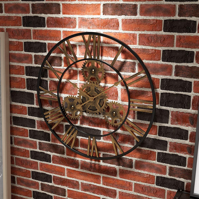  Steampunk 20 Inch Large Gear Wall Clock - Oversized 3D Roman Numeral Wall Clock 