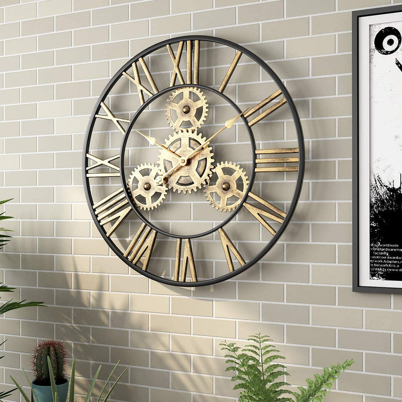  Steampunk 20 Inch Large Gear Wall Clock - Oversized 3D Roman Numeral Wall Clock 