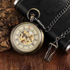 Unique Vintage Mechanical Pocket Watch Men Bronze Roman Number Dial Steampunk FOB Chain Hollow Skeleton Steampunk Clock Watches