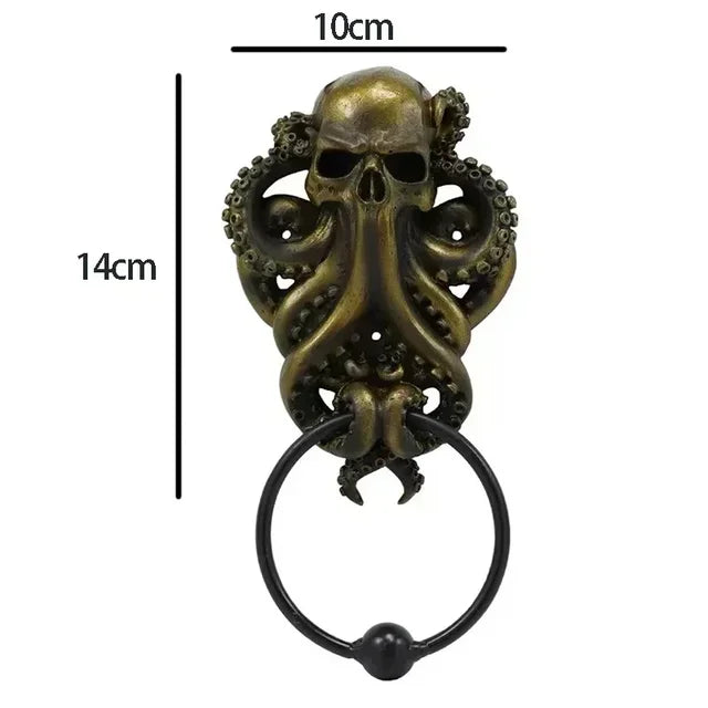 Steampunk Octopus Skull Door Knocker Iron Garden Outdoor Gate Decors Towel Rack