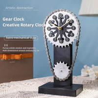 Vintage Chain Gear Rotating Clock Mechanical Wind Art Hands Desktop Clocks Restaurant Bar Personalized Decorative Ornaments