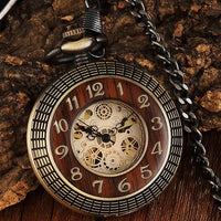 Steampunk Unique Vintage Wood Circel Gear Dial Bronze Antique Old Mechanical Pocket Watch 