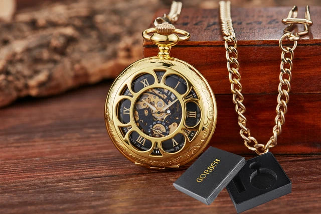 Steampunk Unique Vintage Wood Circel Gear Dial Bronze Antique Old Mechanical Pocket Watch 