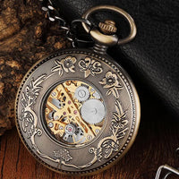 Steampunk Unique Vintage Wood Circel Gear Dial Bronze Antique Old Mechanical Pocket Watch 