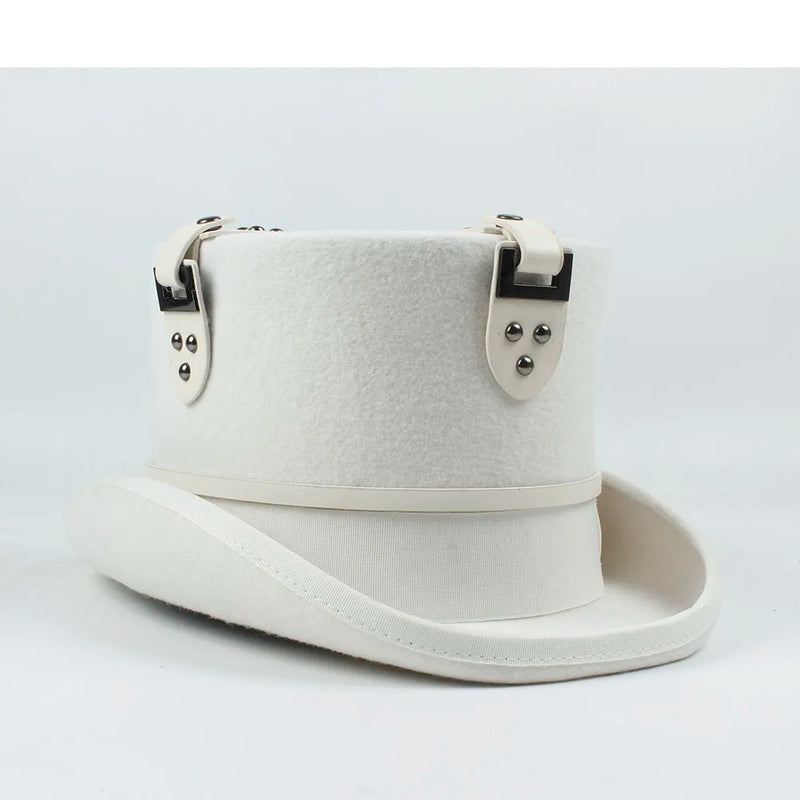 13.5CM White Steampunk Top Hat for Women Men Wool Steam Punk Gear Hat Millinery Fedora Goggles Party Cap Steampunk Hat