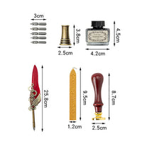 Steampunk Creative Feather Pen Set with 5 Nibs Ink Bottle Stamp 