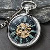 Unique Vintage Mechanical Pocket Watch Men Bronze Roman Number Dial Steampunk FOB Chain Hollow Skeleton Steampunk Clock Watches