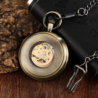 Unique Vintage Mechanical Pocket Watch Men Bronze Roman Number Dial Steampunk FOB Chain Hollow Skeleton Steampunk Clock Watches