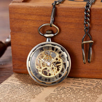 Steampunk Retro  Skeleton Mechanical Fob Pocket Watch 