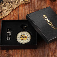 Unique Vintage Mechanical Pocket Watch Men Bronze Roman Number Dial Steampunk FOB Chain Hollow Skeleton Steampunk Clock Watches