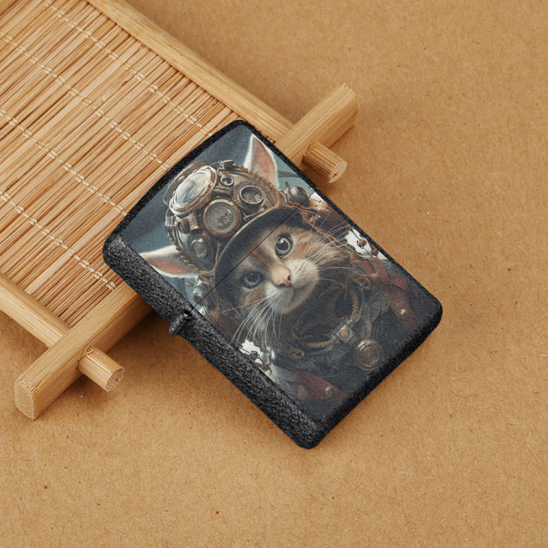 Steampunk lighter Zippo case cat