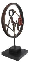Steampunk Wheel Sculpture Rustic Grey Metal   W/ Base